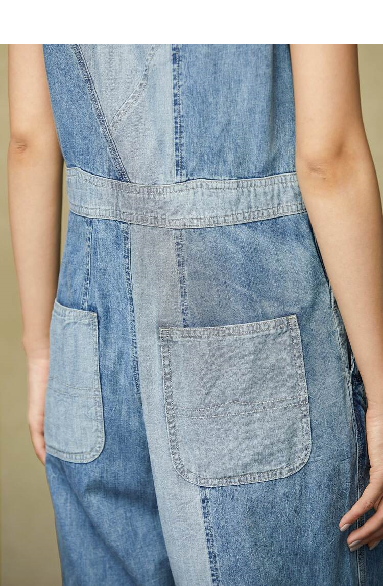 サロペットパンツ パッチワーク風切替デニムサロペット