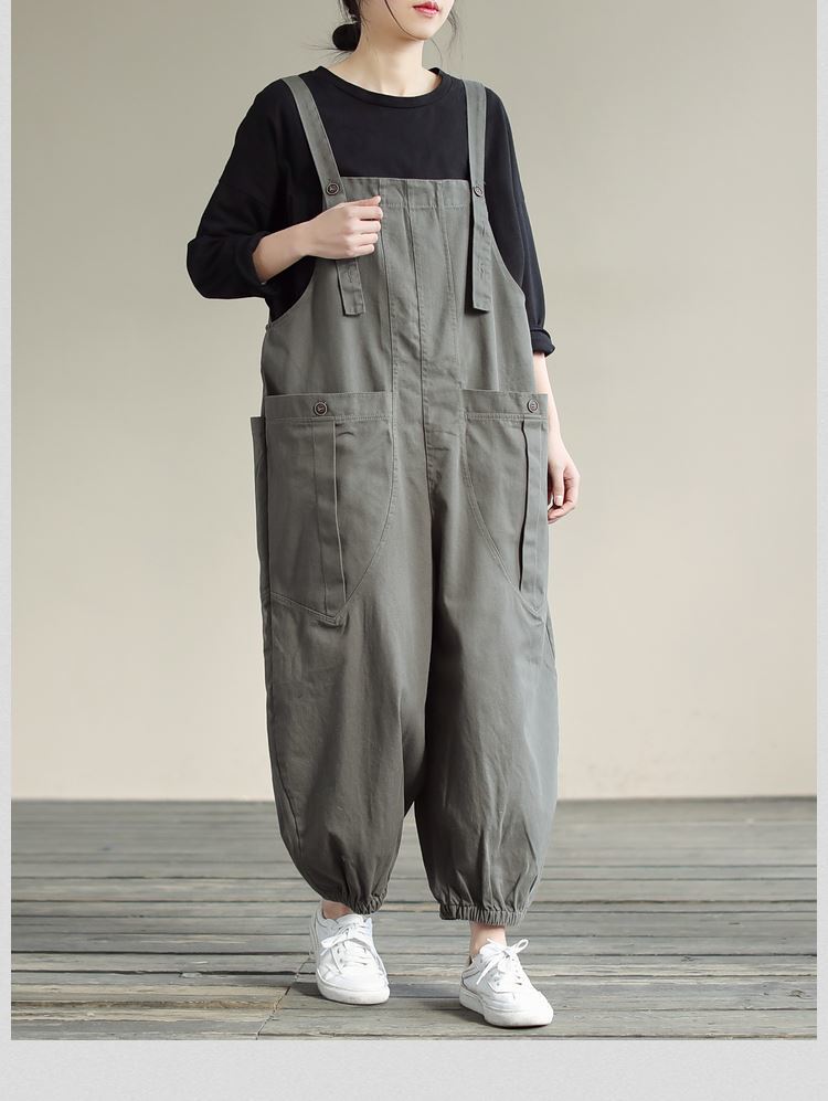 サロペット ゆったりシルエット裾絞りハイウエストサロペット