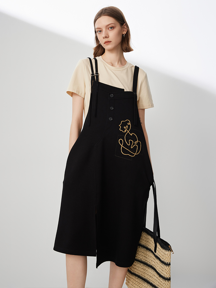 サロペット アート刺繍サロペットワンピース
