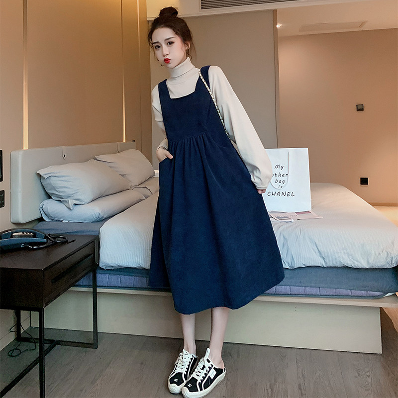 サロペット ハイウエスト切替ミディ丈サロペットワンピース