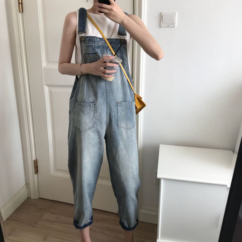 ゆったりデニムサロペット レディース 体型カバー つりズボン