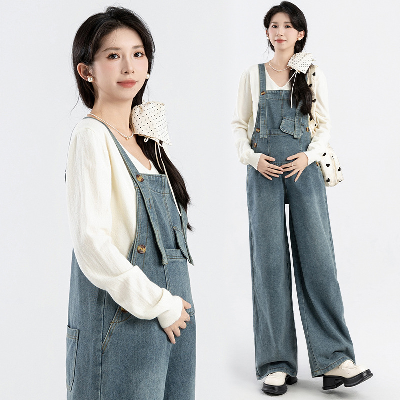 サロペット ゆったりワイドデニムマタニティサロペット