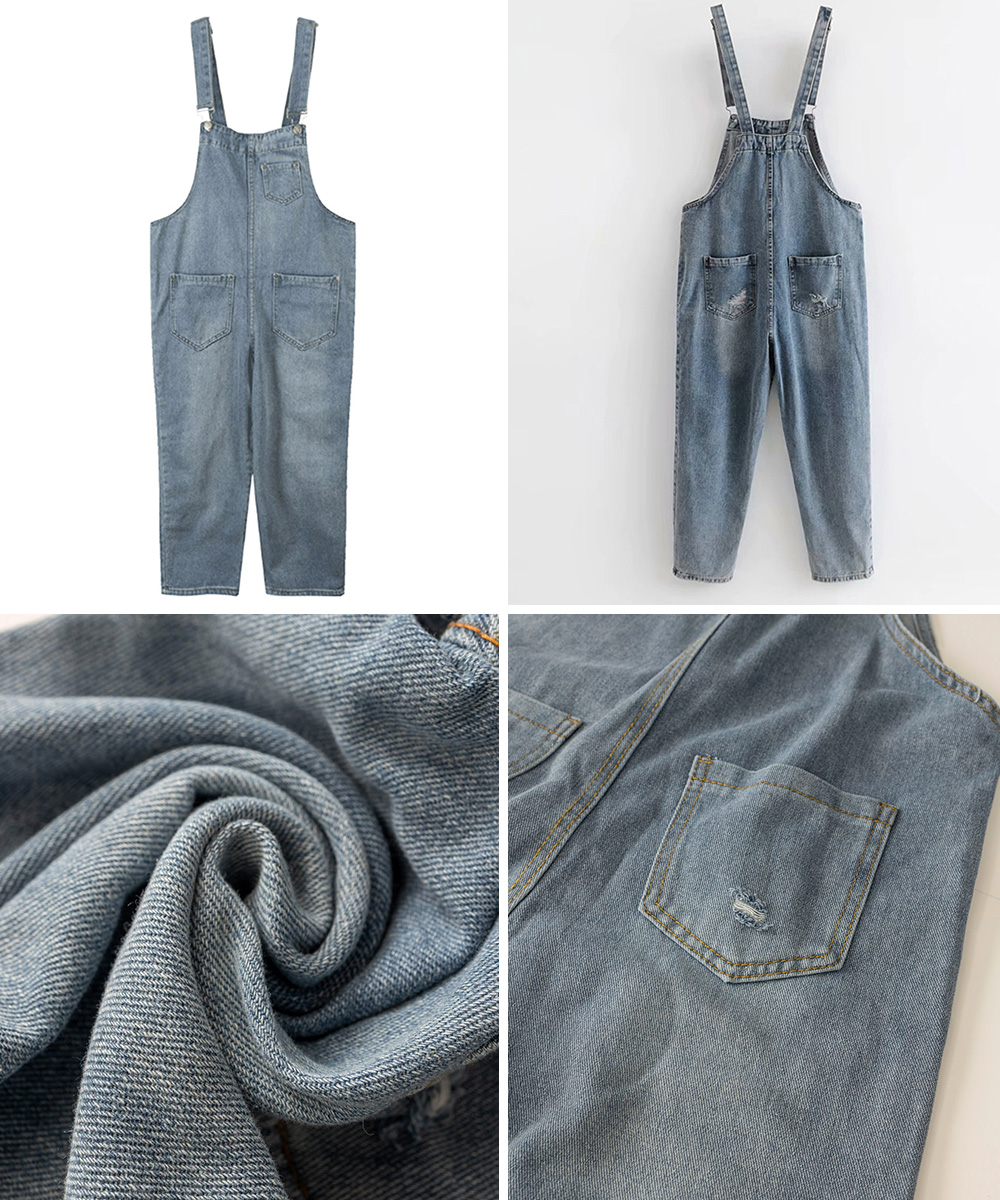 デニムサロペット ゆったりオーバーオール レディース