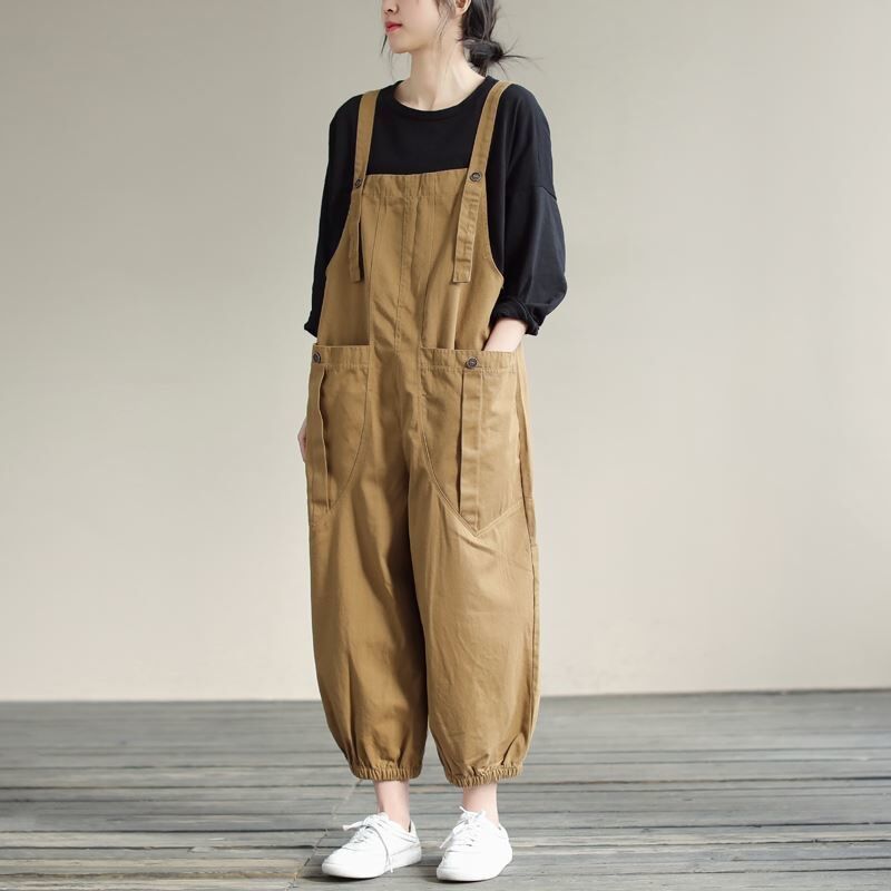 サロペット ゆったりシルエット裾絞りハイウエストサロペット