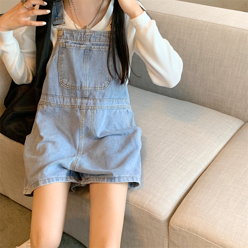 サロペット シンプル短丈デニムサロペット