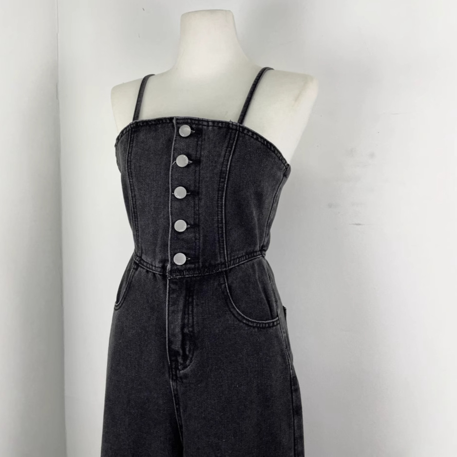 背中リボン付きデニムサロペット