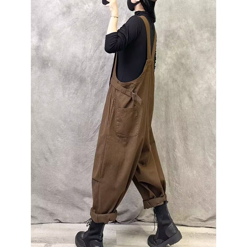 サロペット 大きいサイズゆったりワイドシルエット調節可能肩紐オーバーオール