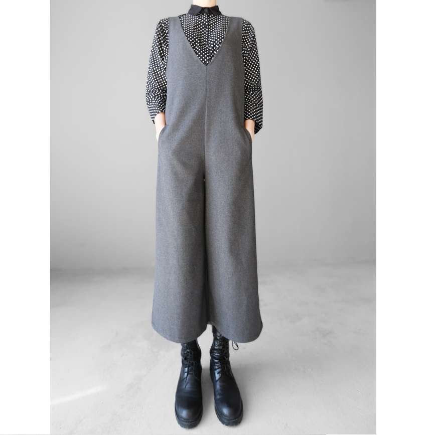 ワイドシルエット ロング丈サロペット