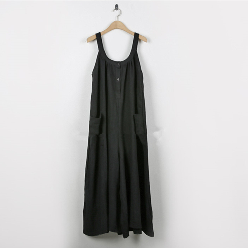 サロペット ゆったりワイド麻混サロペットオーバーオール