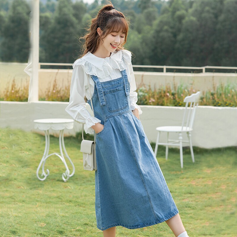 サロペット ふんわりスカート型デニムサロペットワンピース