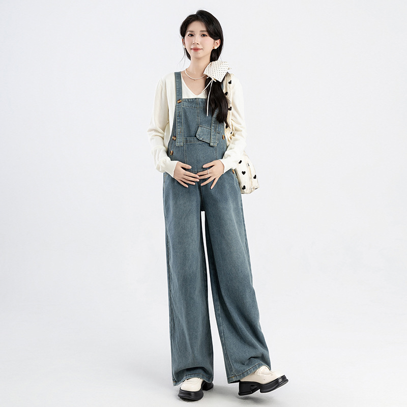 サロペット ゆったりワイドデニムマタニティサロペット