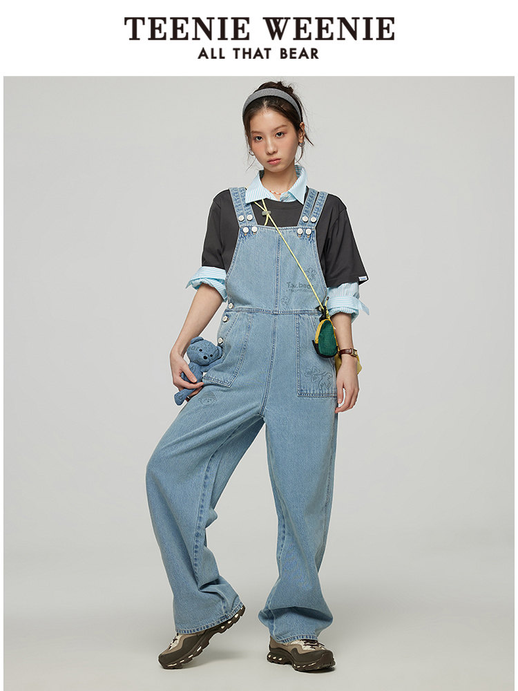 サロペットパンツ ゆったりシルエット 肩ひもデニムサロペット