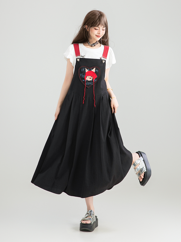 サロペット ハート刺繍フレアサロペット