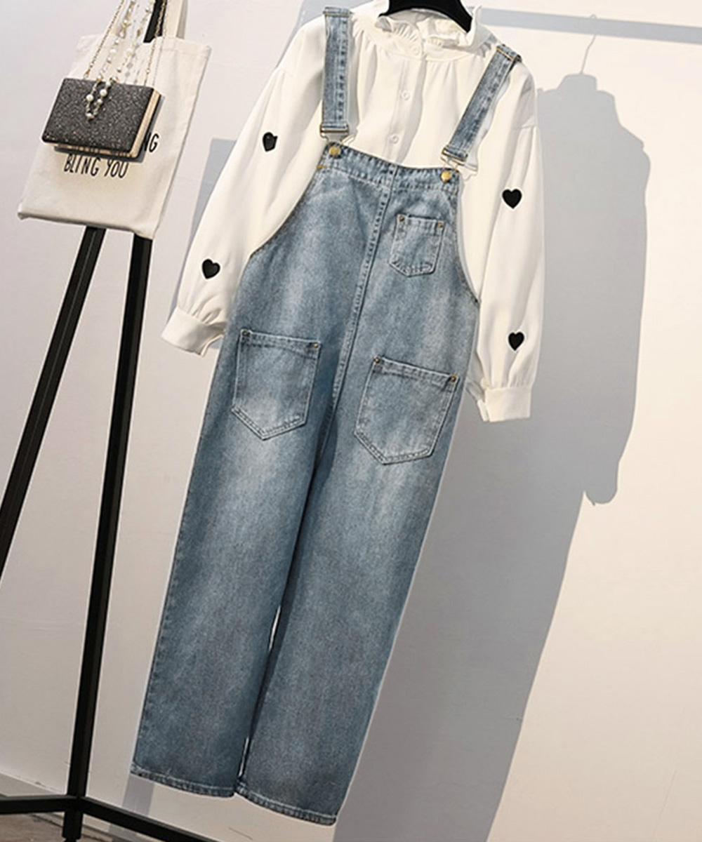 デニムサロペット ゆったりオーバーオール レディース