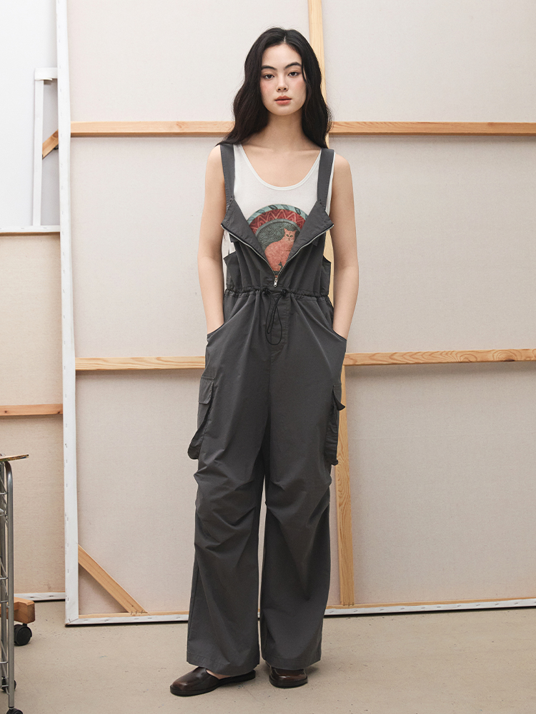 サロペット ワイドシルエット ポケット付きサロペット