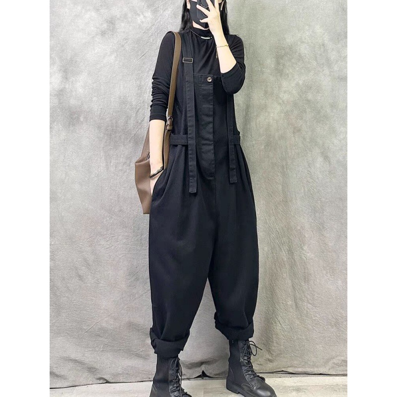 サロペット 大きいサイズゆったりワイドシルエット調節可能肩紐オーバーオール