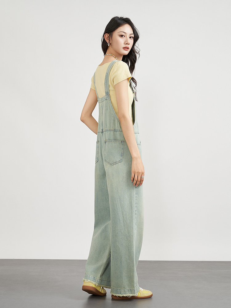 サロペットパンツ ゆったりシルエット 快適デニムサロペット