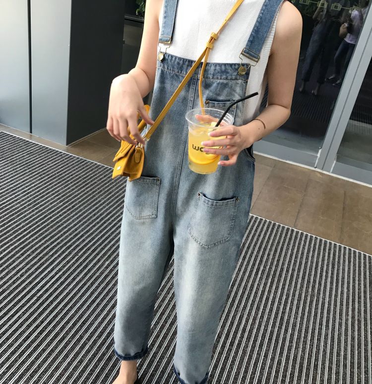 ゆったりデニムサロペット レディース 体型カバー つりズボン