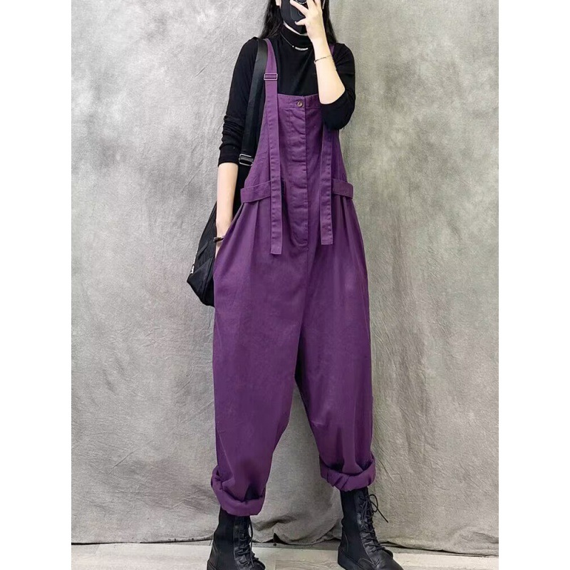 サロペット 大きいサイズゆったりワイドシルエット調節可能肩紐オーバーオール