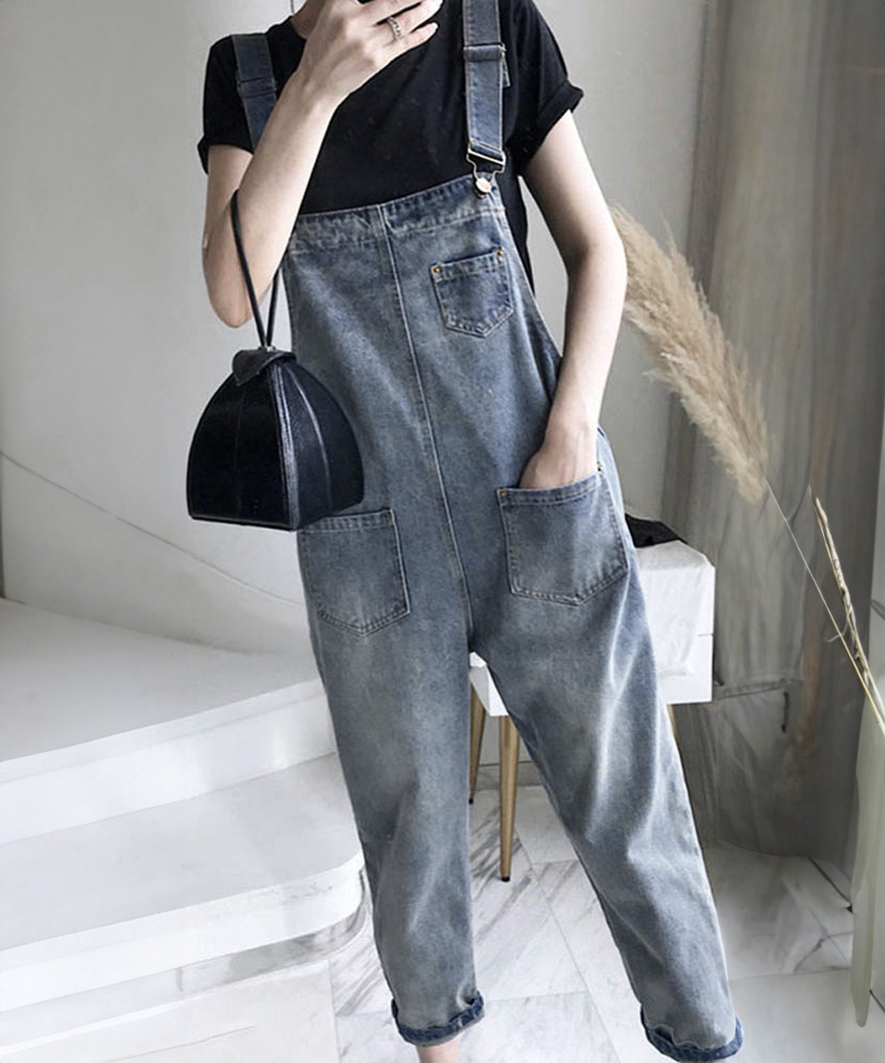 デニムサロペット ゆったりオーバーオール レディース