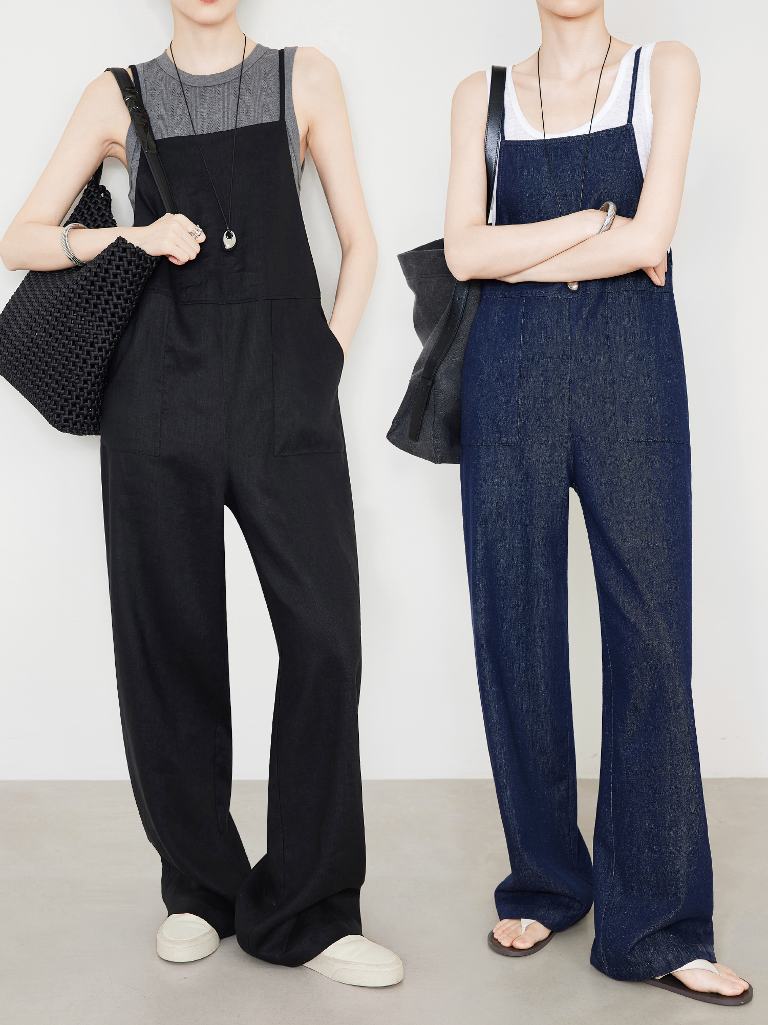 サロペット シンプルワイドサロペットパンツ