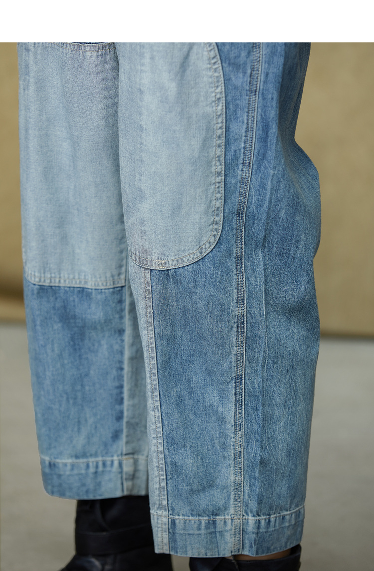サロペットパンツ パッチワーク風切替デニムサロペット