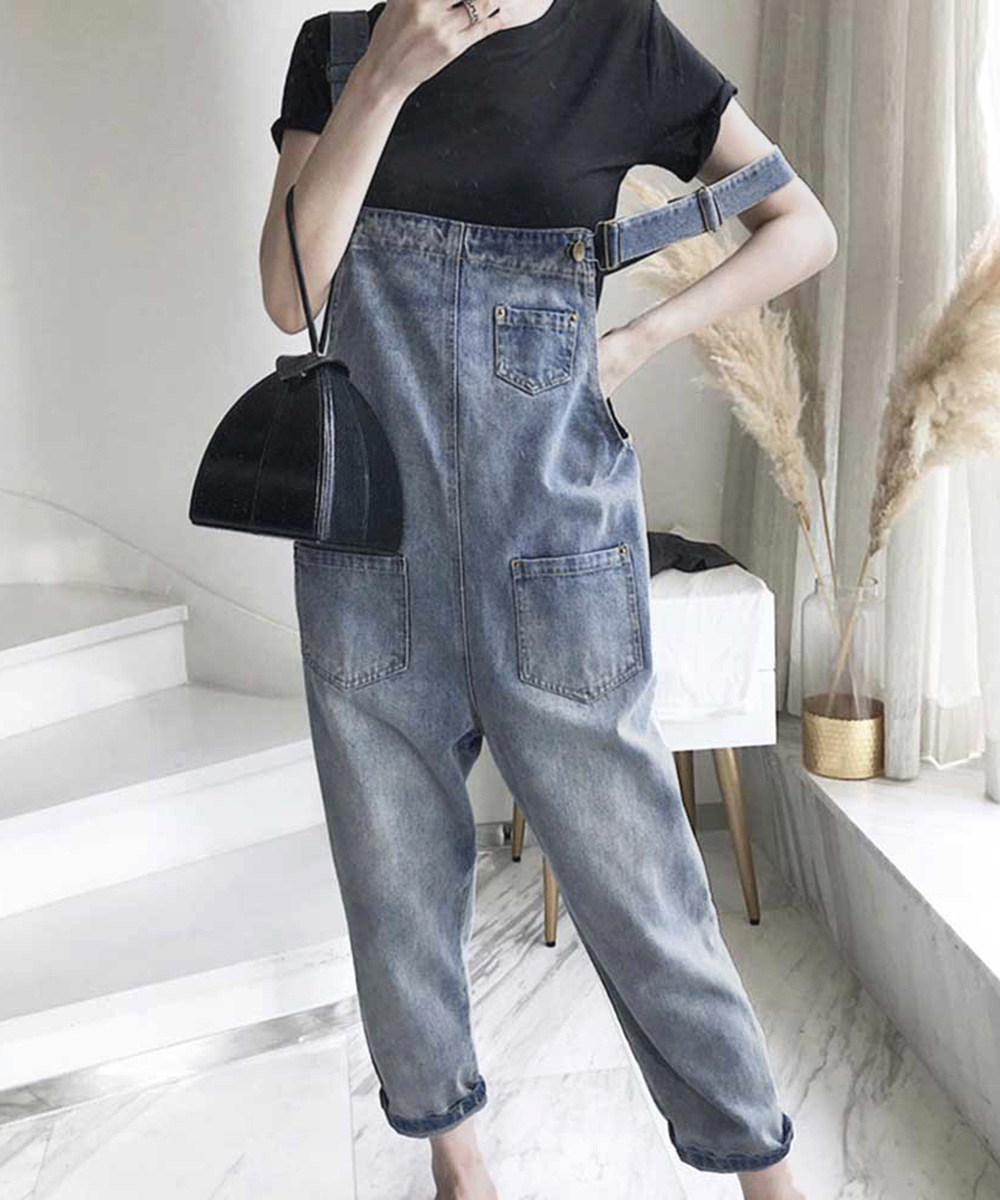 デニムサロペット ゆったりオーバーオール レディース