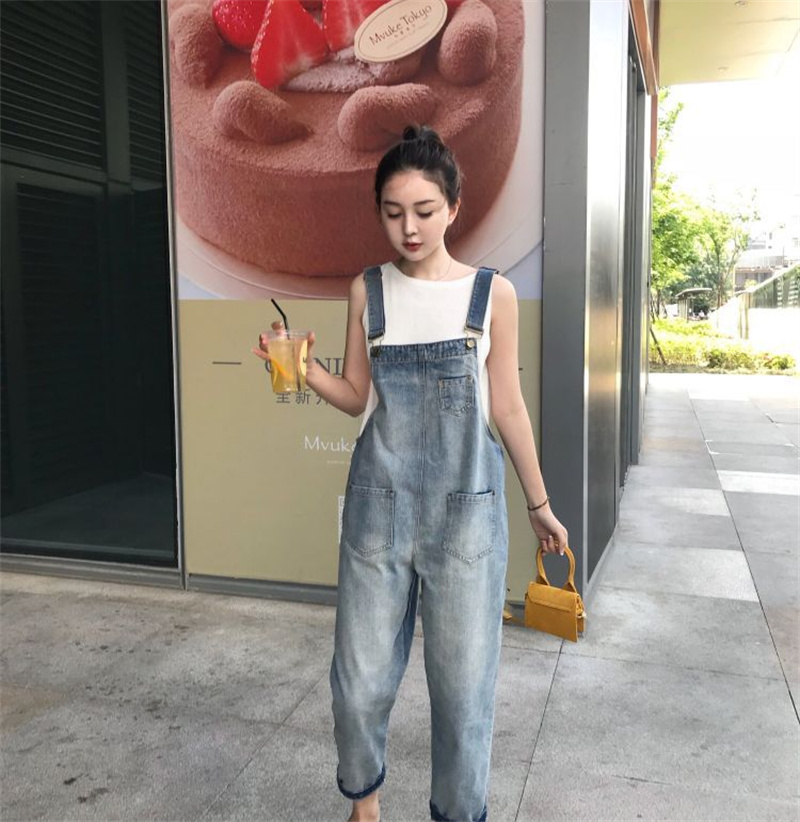 ゆったりデニムサロペット レディース 体型カバー つりズボン