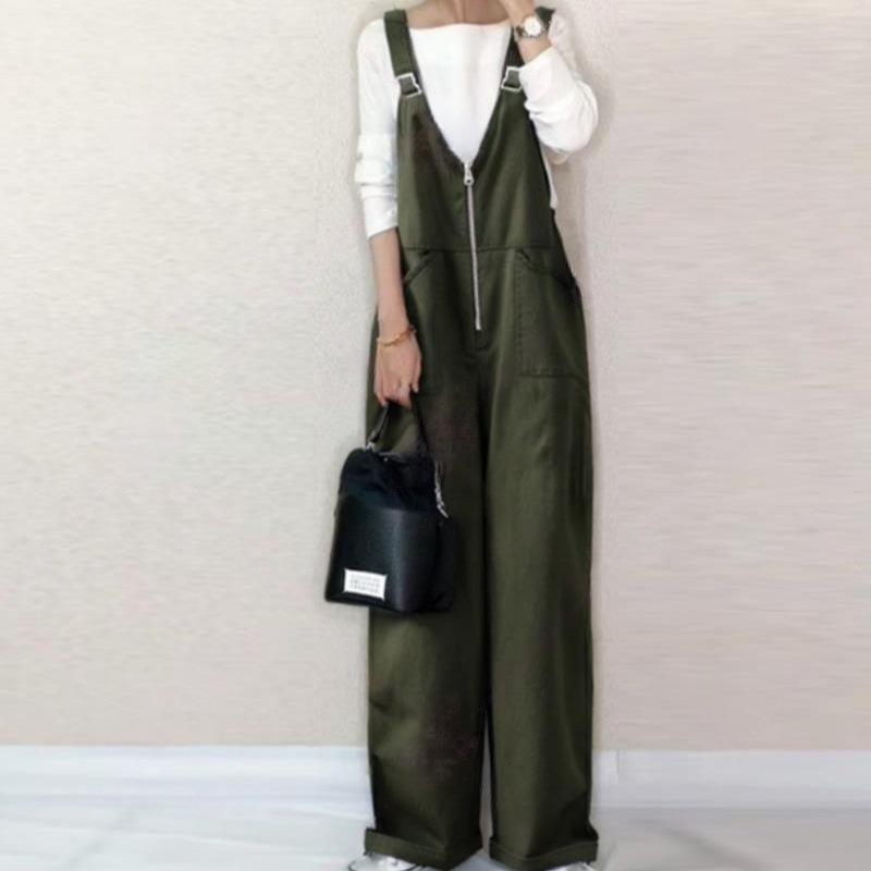 サロペット 前開きジッパーがおしゃれなワイドオーバーオール