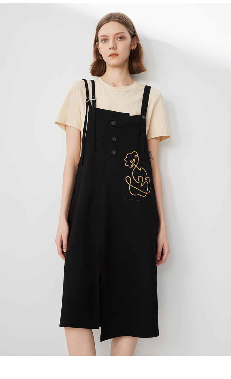 サロペット アート刺繍サロペットワンピース