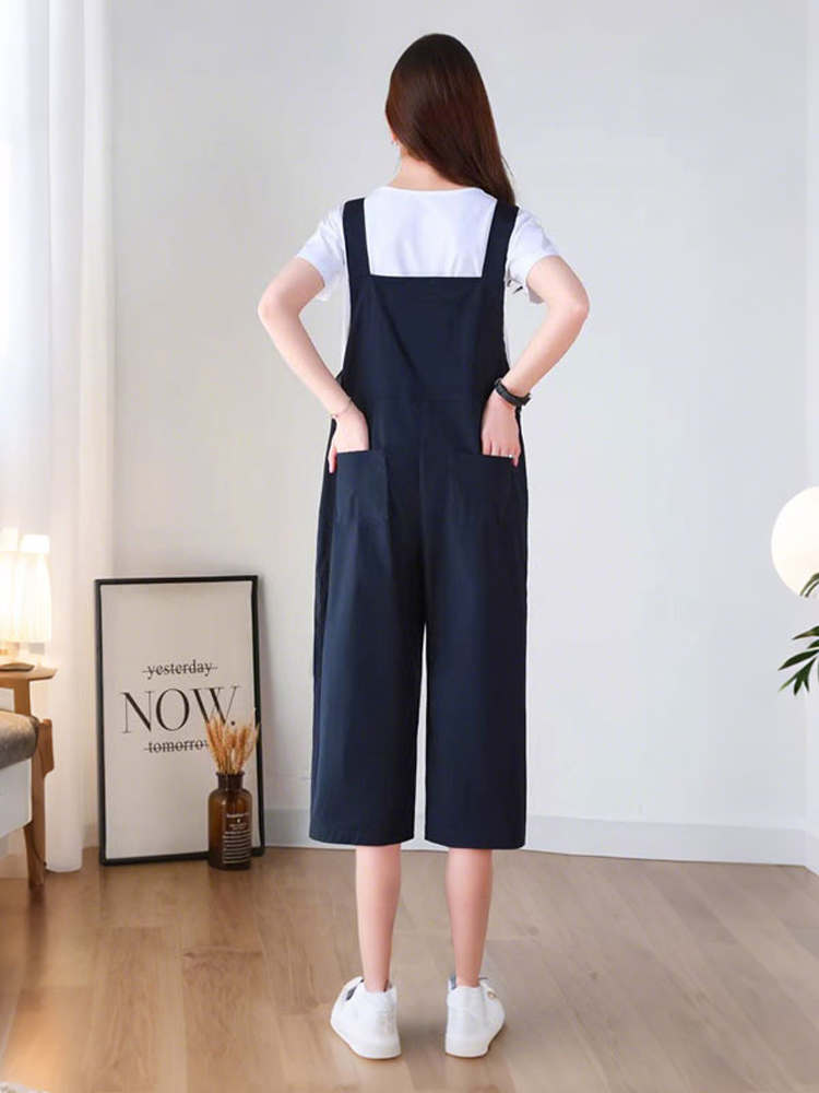 サロペット シンプル七分丈サロペットワンピース