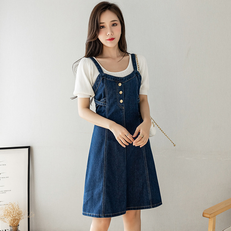 サロペット フロントボタンデザインフレアワンピース型サロペット