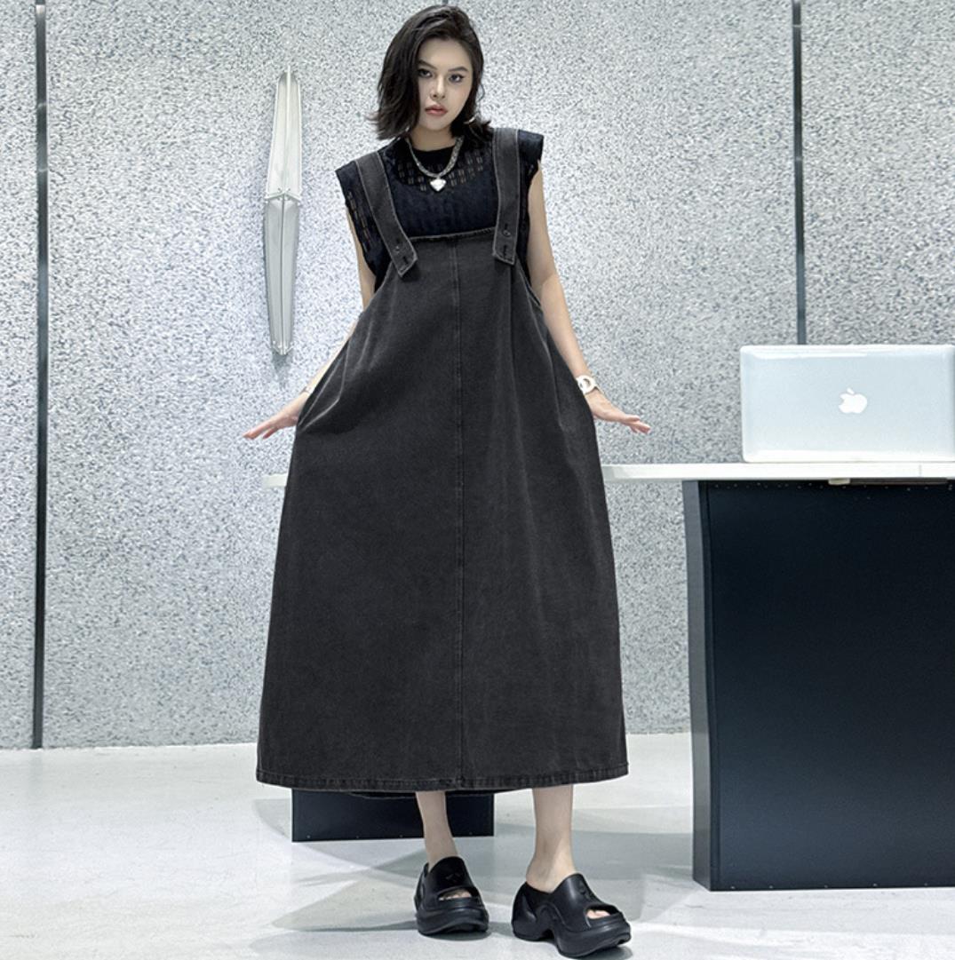 デニムサロペットワンピース ロング丈 レディース