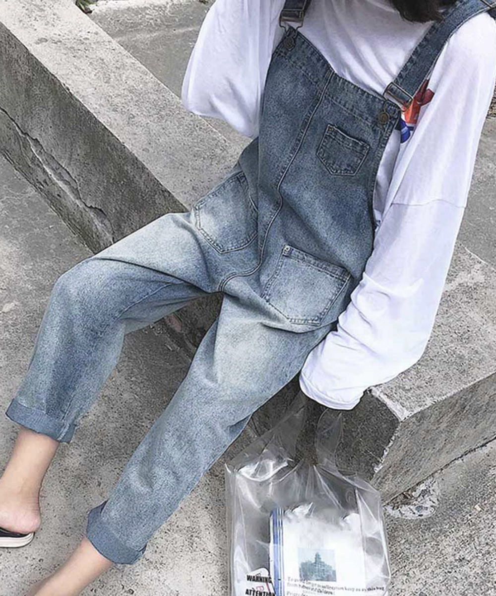 デニムサロペット ゆったりオーバーオール レディース