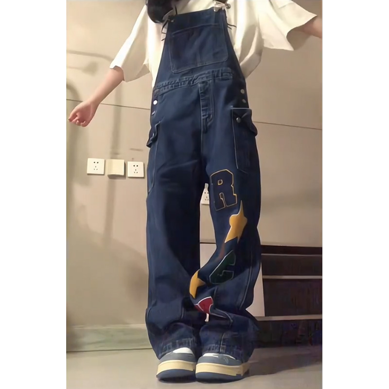 サロペットパンツ 星柄アップリケ付きワイドサロペット