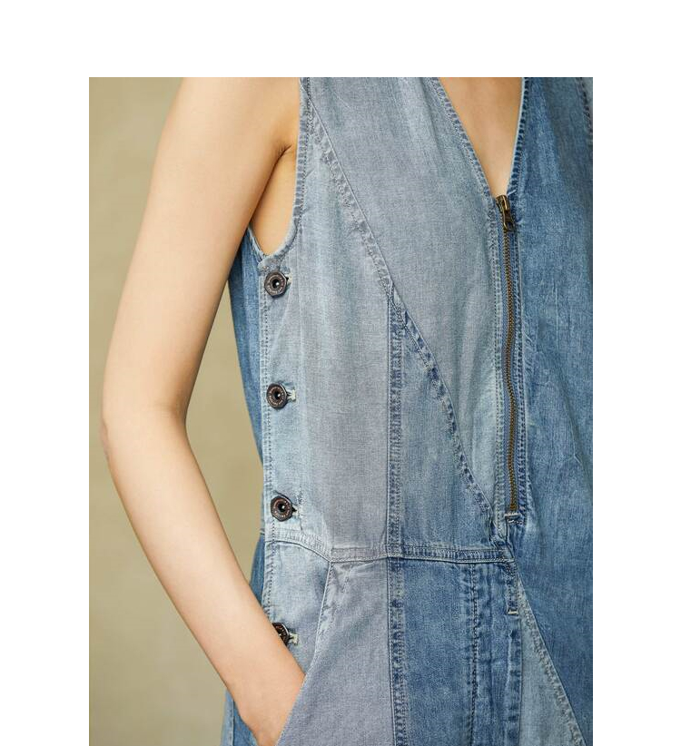 サロペットパンツ パッチワーク風切替デニムサロペット