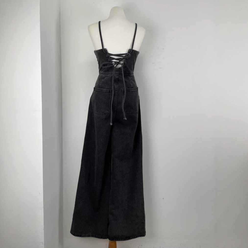 背中リボン付きデニムサロペット