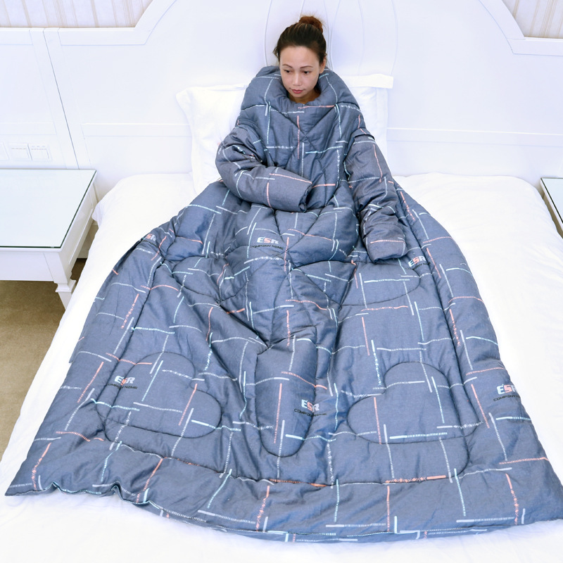 袖付き着る寝袋冬用格子柄多機能防寒シュラフ