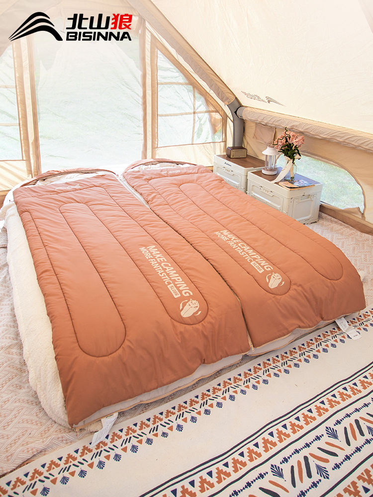 シュラフ 蓄熱保温ダブル幅広型連結式寝袋