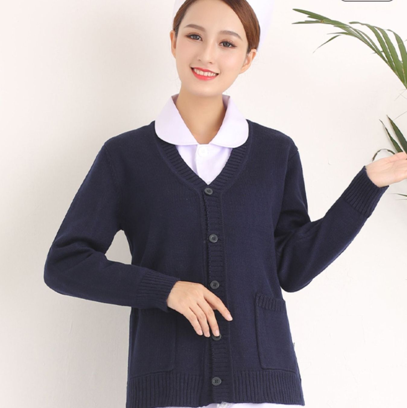 白衣 医療従事者向けニット風カーディガン白衣セット