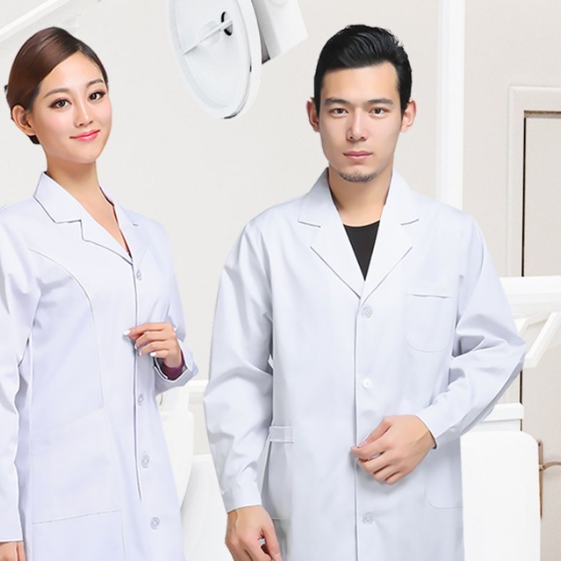 医療従事者向け長袖襟付き前開き白衣