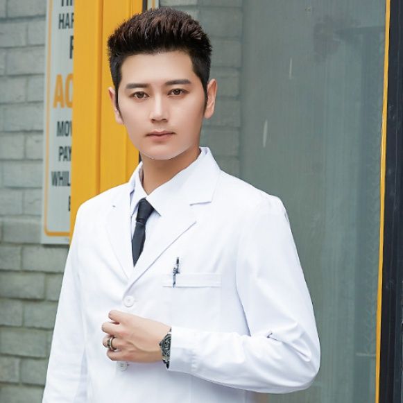 白衣 男女兼用長袖襟付き医療用白衣ロングコート