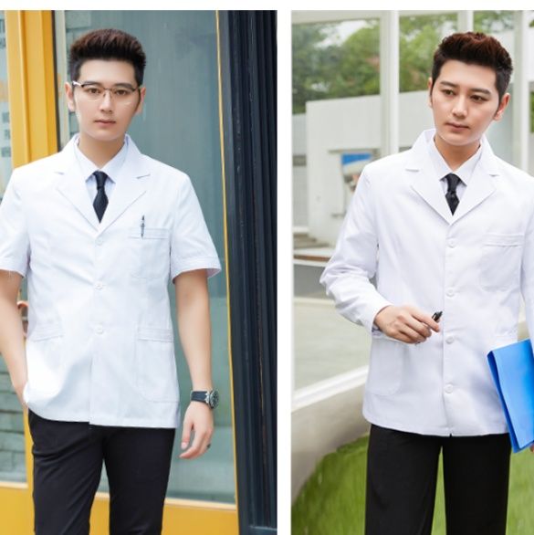 白衣 男女兼用長袖襟付き医療用白衣ロングコート