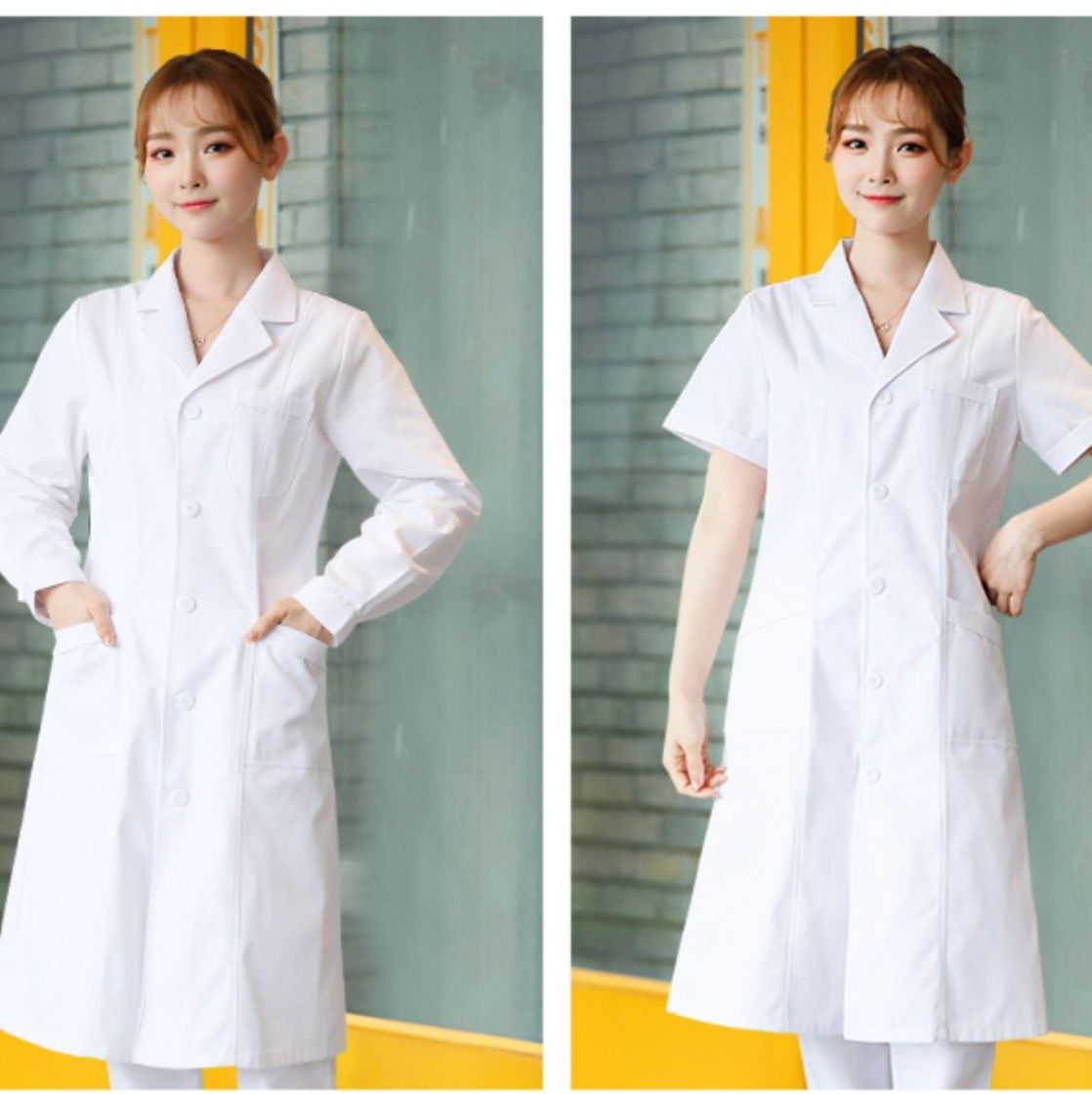 白衣 男女兼用長袖襟付き医療用白衣ロングコート