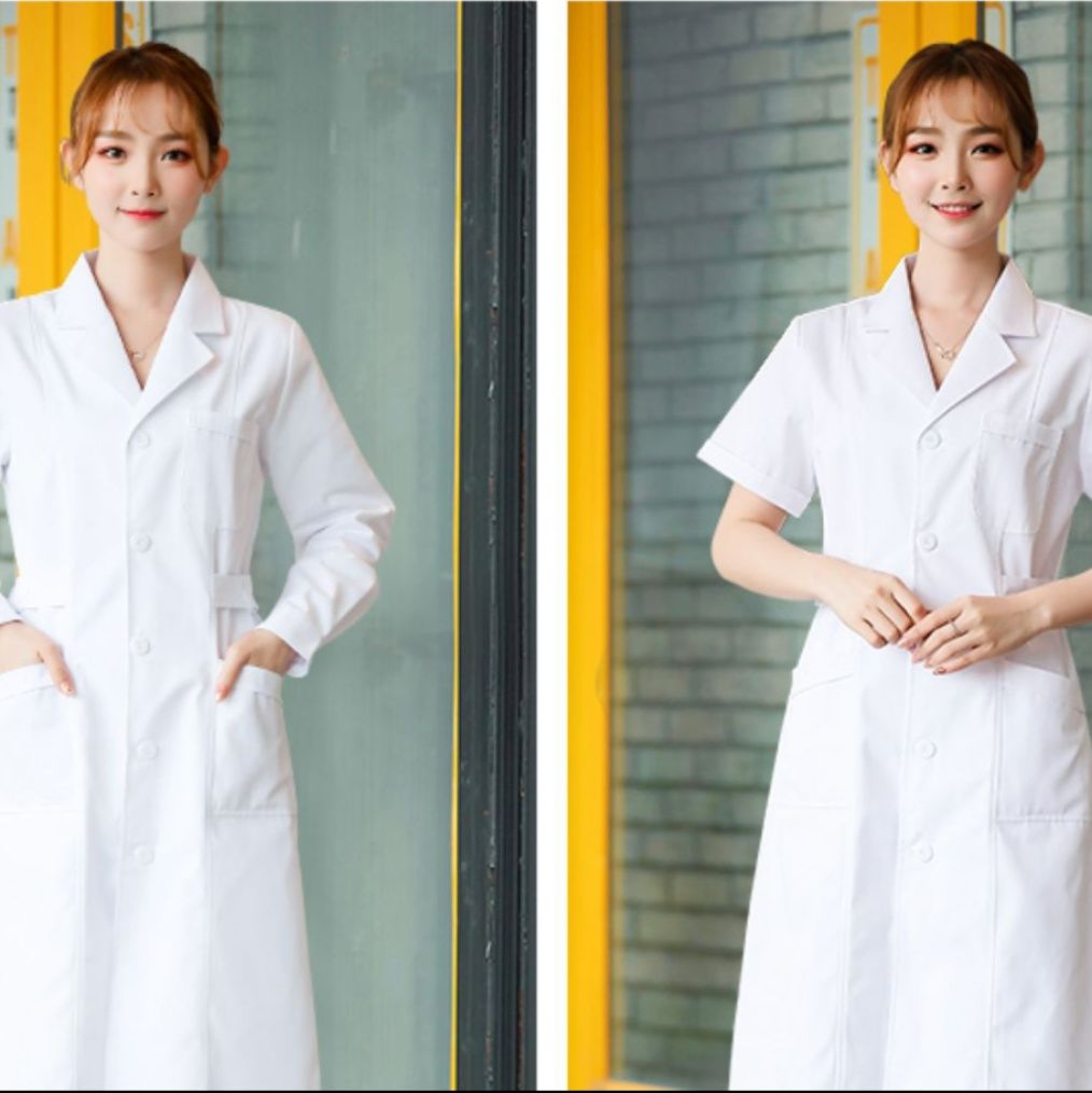白衣 男女兼用長袖襟付き医療用白衣ロングコート