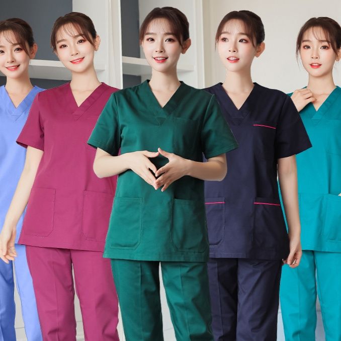 白衣 上質綿混紡ベーシック半袖医療用スクラブ上下セット