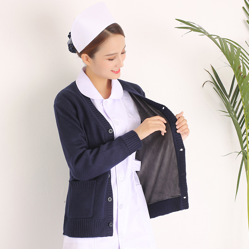 白衣 医療従事者向けニット風カーディガン白衣セット