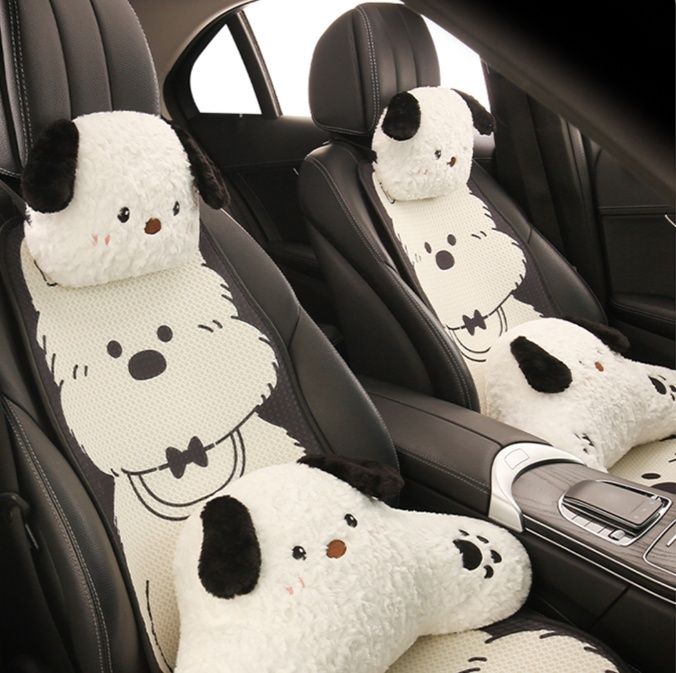 車シートカバー ふわもこ犬キャラクター後部座席カバー