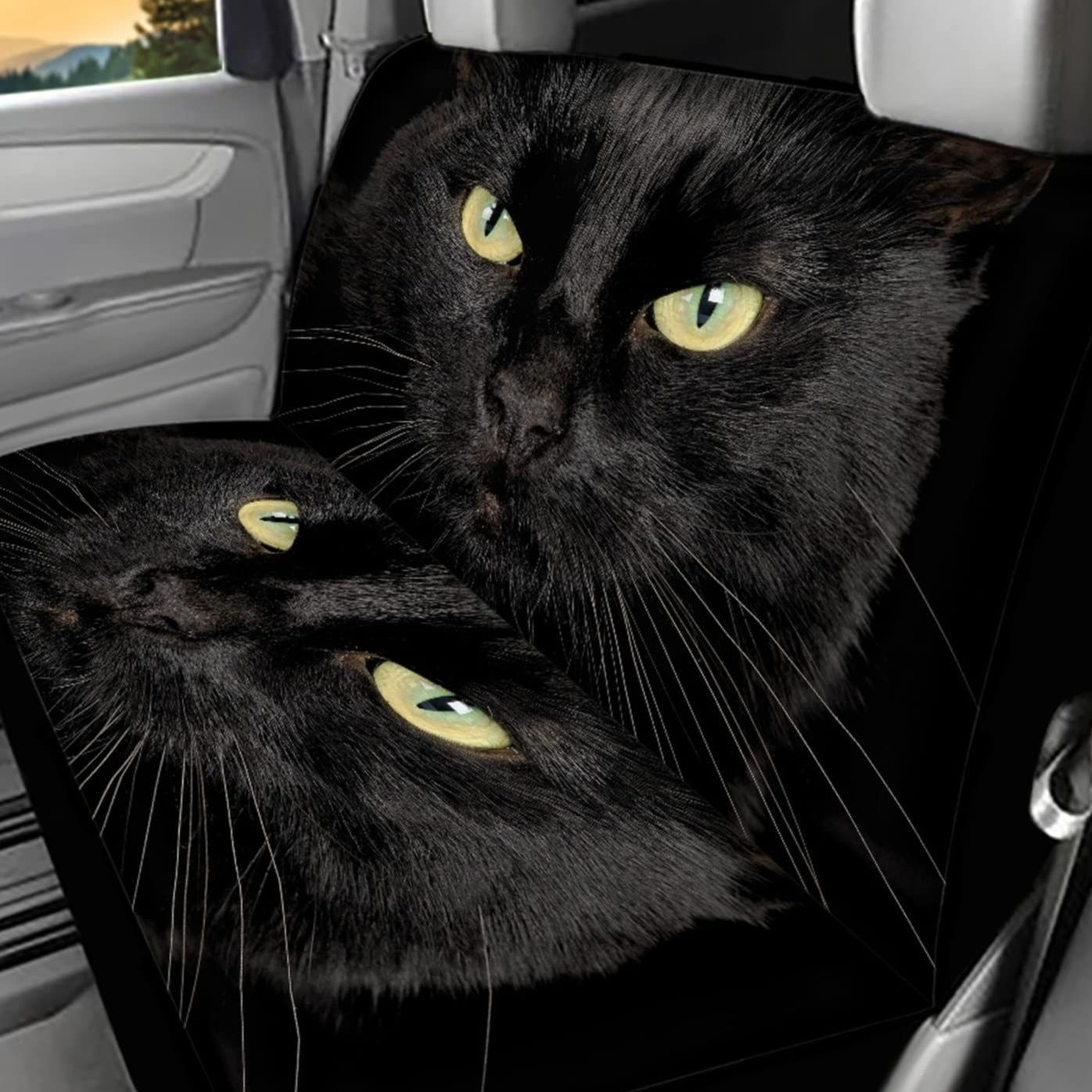 車シートカバー 神秘の瞳 猫柄後部座席カバー