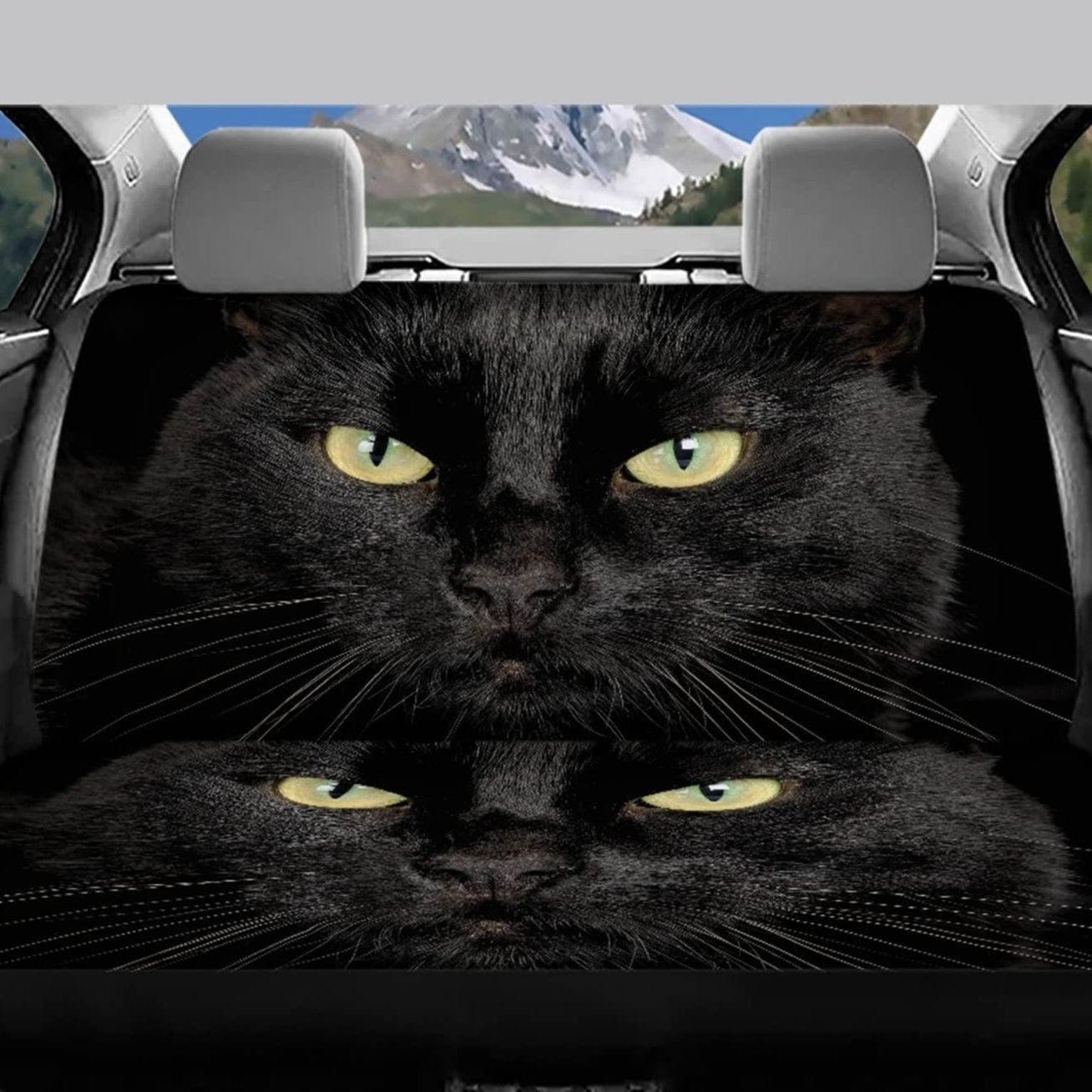 車シートカバー 神秘の瞳 猫柄後部座席カバー